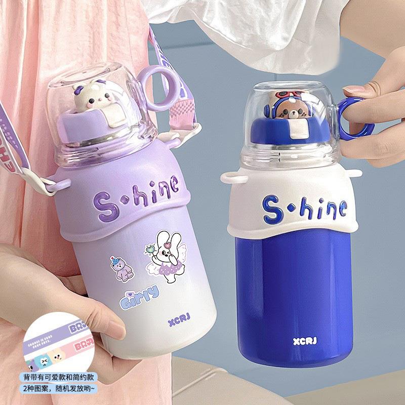 保温杯女水杯304不锈钢高颜值家用大容量儿童学生水吸管防摔杯子