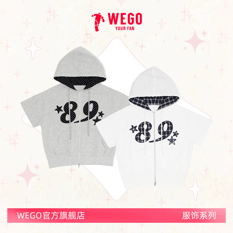 WEGO印花短袖拉链连帽卫衣26夏季新款短外套WE26SM05-L0003
