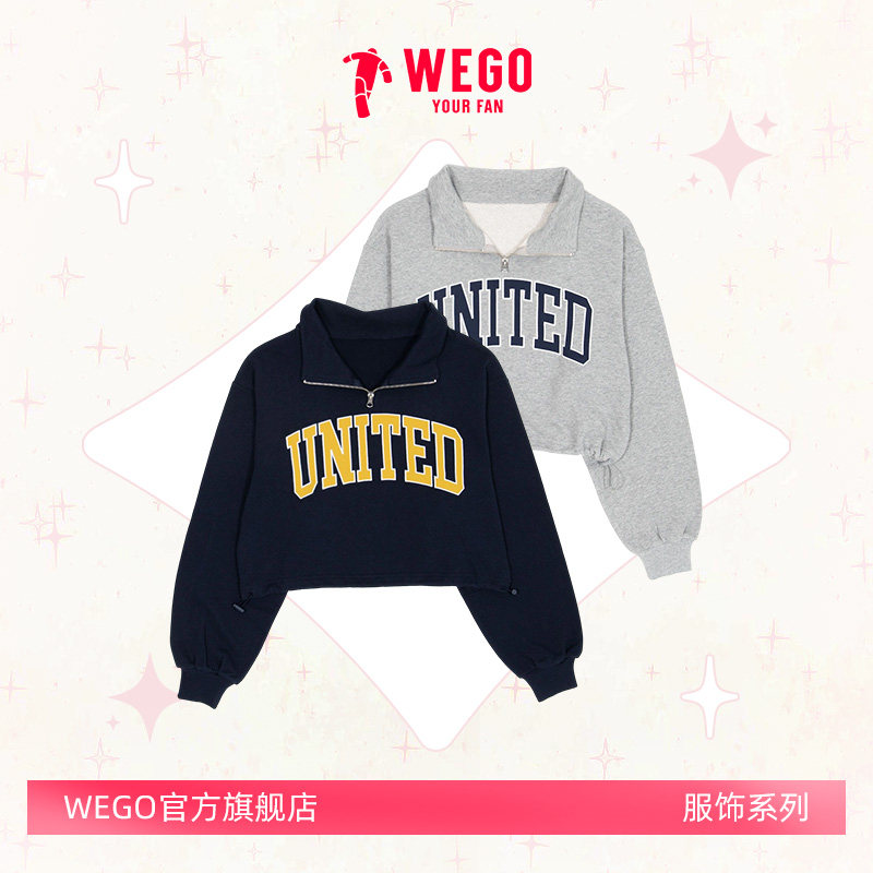 WEGO印花半拉链卫衣学院风休闲春秋宽松长袖套头WE26SP01-L0007