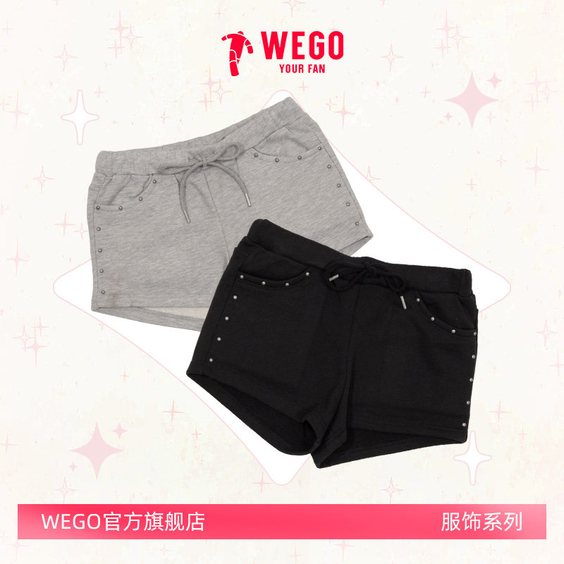 WEGO女式铆钉超短裤黑灰色宽松时26夏季薄款裤子DI26SP02-L0008