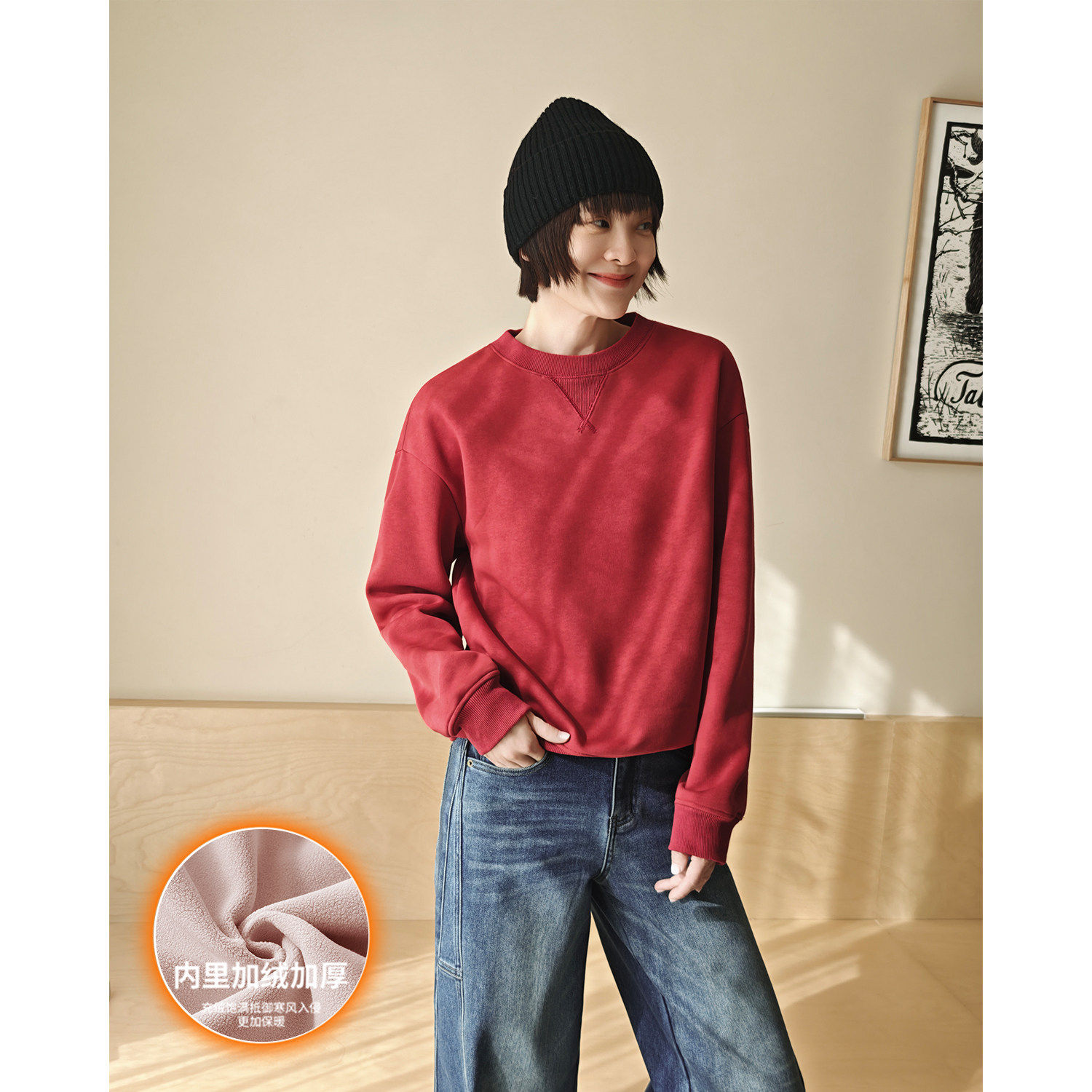 轻城苏小糖|小福星卫衣 加绒加厚保暖圆领宽松显瘦百搭套头上衣女