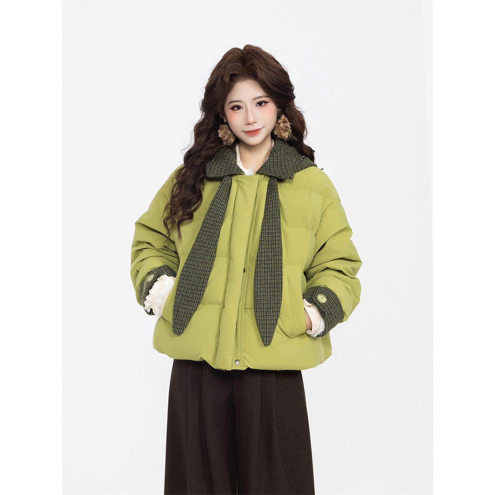 DaYuanSAD张嘉圆港风日记 绿色保暖棉服外套冬季棉袄冬装棉衣女款