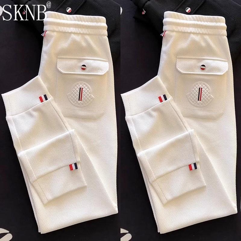 欧韩货高端白色卫裤男士2025秋季新款男裤加绒束脚运动休闲裤子男