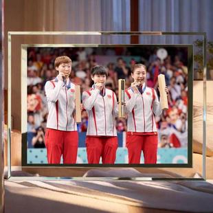 国球乒乓合照巴黎照片水晶玻璃可定制桌面莎头摆件摆台礼物送朋友