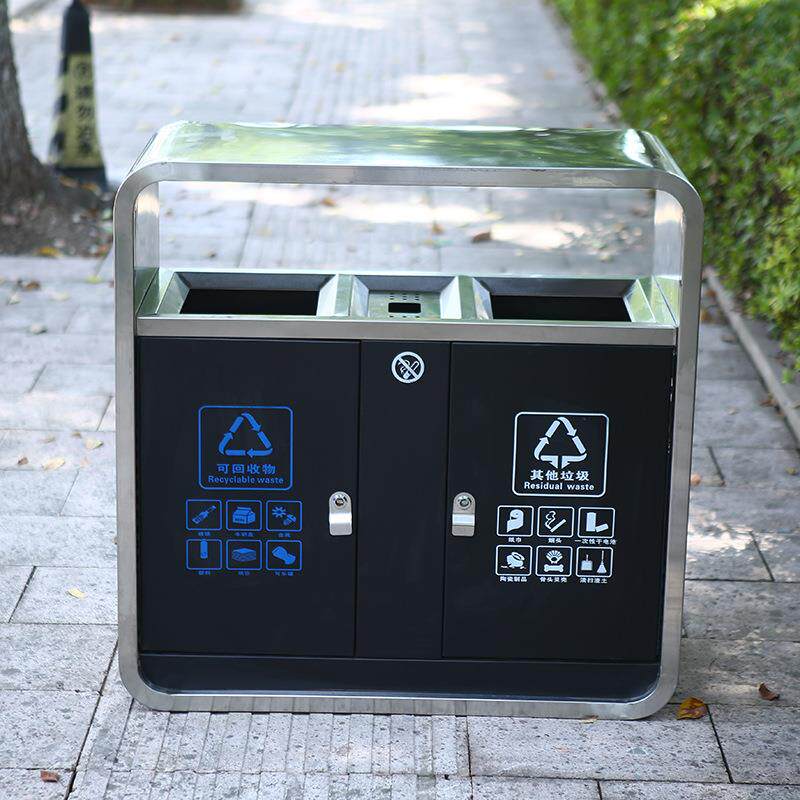 二分类垃圾桶不锈钢公共环卫双桶果皮箱公园景区带烟缸垃圾箱商用