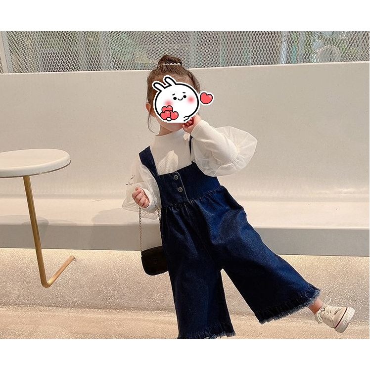 2022女童秋装长裤小孩牛仔背带裤女宝宝春秋装阔腿裤子潮中小童