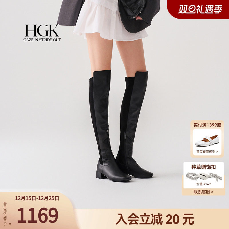 HGK曜夜骑士 2025新款粗跟增高瘦瘦靴厚底长筒靴骑士靴冬WPF60DC5