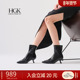 HGK贝尔摩德 2025新款 高跟黑色设计风短靴女秋冬牛皮靴子WTZ31DZ5