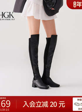 HGK曜夜骑士 2025新款粗跟增高瘦瘦靴厚底长筒靴骑士靴冬WPF60DC5