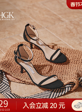 HGK晚风法式气质优雅一字带清凉通勤百搭小高跟女凉鞋WTM01BY5