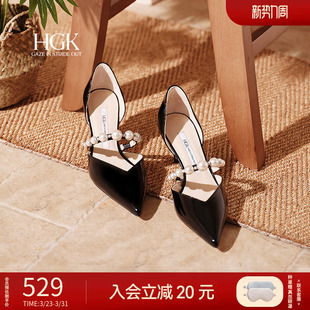 女WTF01BK5 凉鞋 HGK25年夏季 星迹一字钻珠袢带尖头V口通勤时装