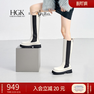 HGK暗夜曙光 厚底高筒靴增高牛皮气质风骑士靴冬2398CDG5 2025新款