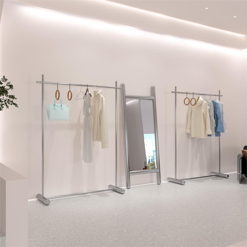 服装店展示架落地式挂衣架道具陈列中岛货架女装店衣服不锈钢架子