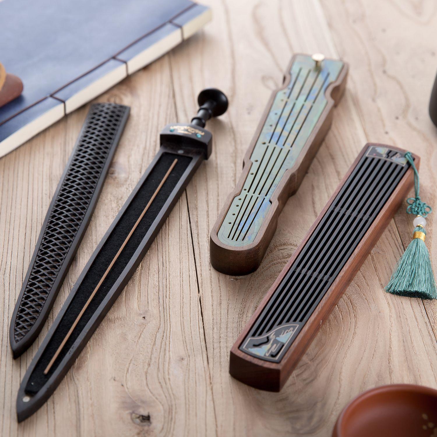 古典文创古琴卧香炉线香炉家用香盒摆件沉香实木质卧式檀香炉