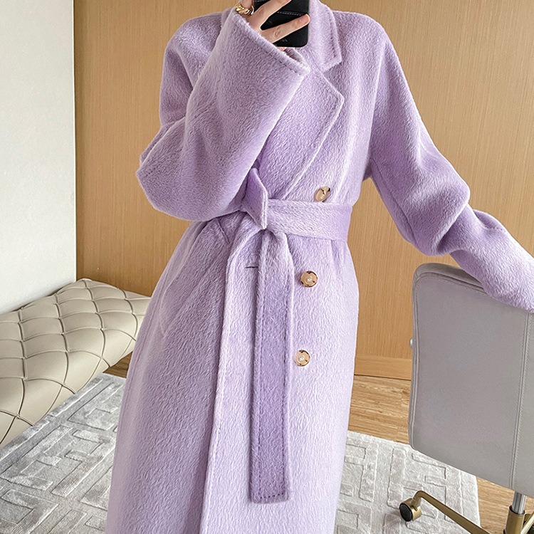 羊驼绒贝贝黄色加厚苏丽羊绒大衣女中长款过膝2025新款高级感外套