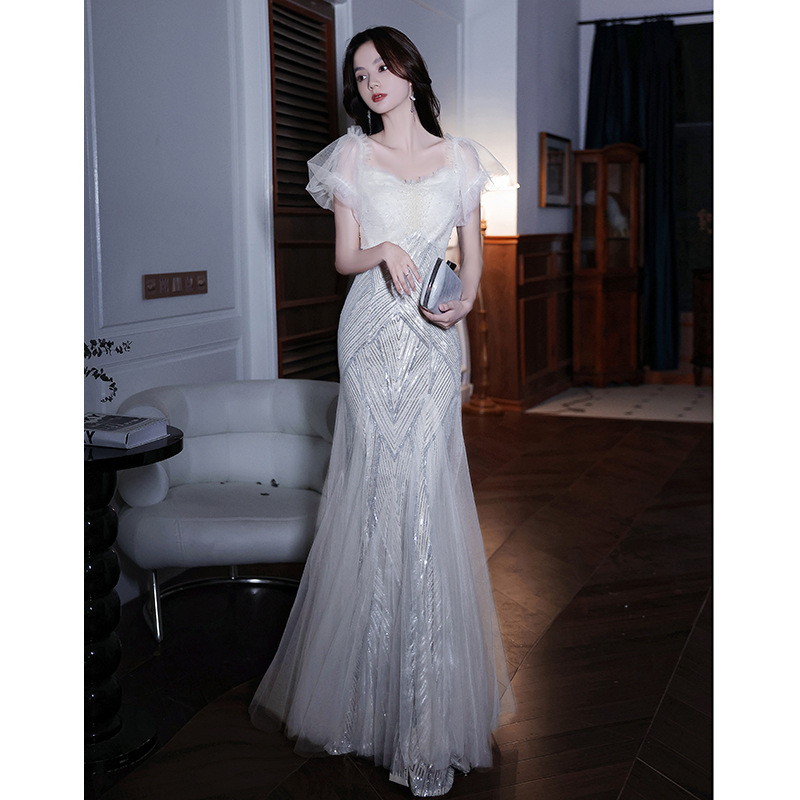 法式晚礼服裙女宴会气质2025新款鱼尾仙气高端显瘦晚会主持人礼服