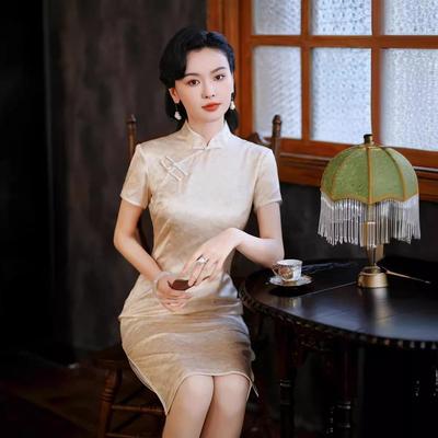 真丝旗袍高端大气上档次年轻款中长款改良桑蚕丝复古连衣裙高级感