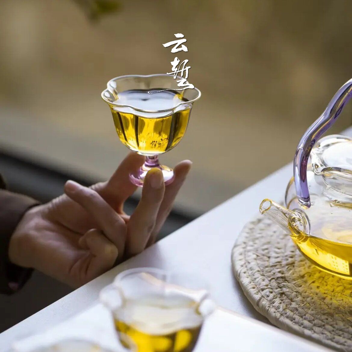 云堑梅花玻璃高脚茶杯品茗杯家用小清新小酒杯功夫茶具