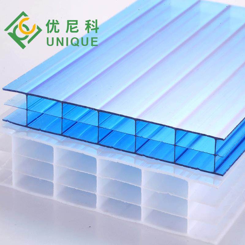 手动双层阳光板8mm透明湖蓝拜耳阳光板采光顶棚多层阳光板