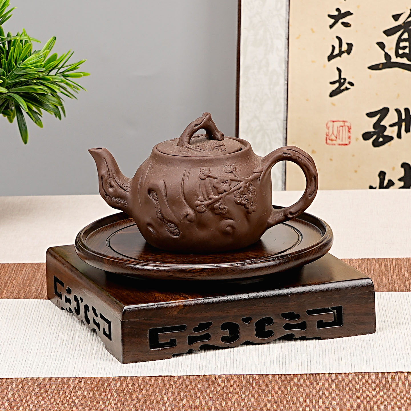 黑檀木圆形可旋转花瓶底座红木摆件工艺品花盆紫砂壶文玩实木底座