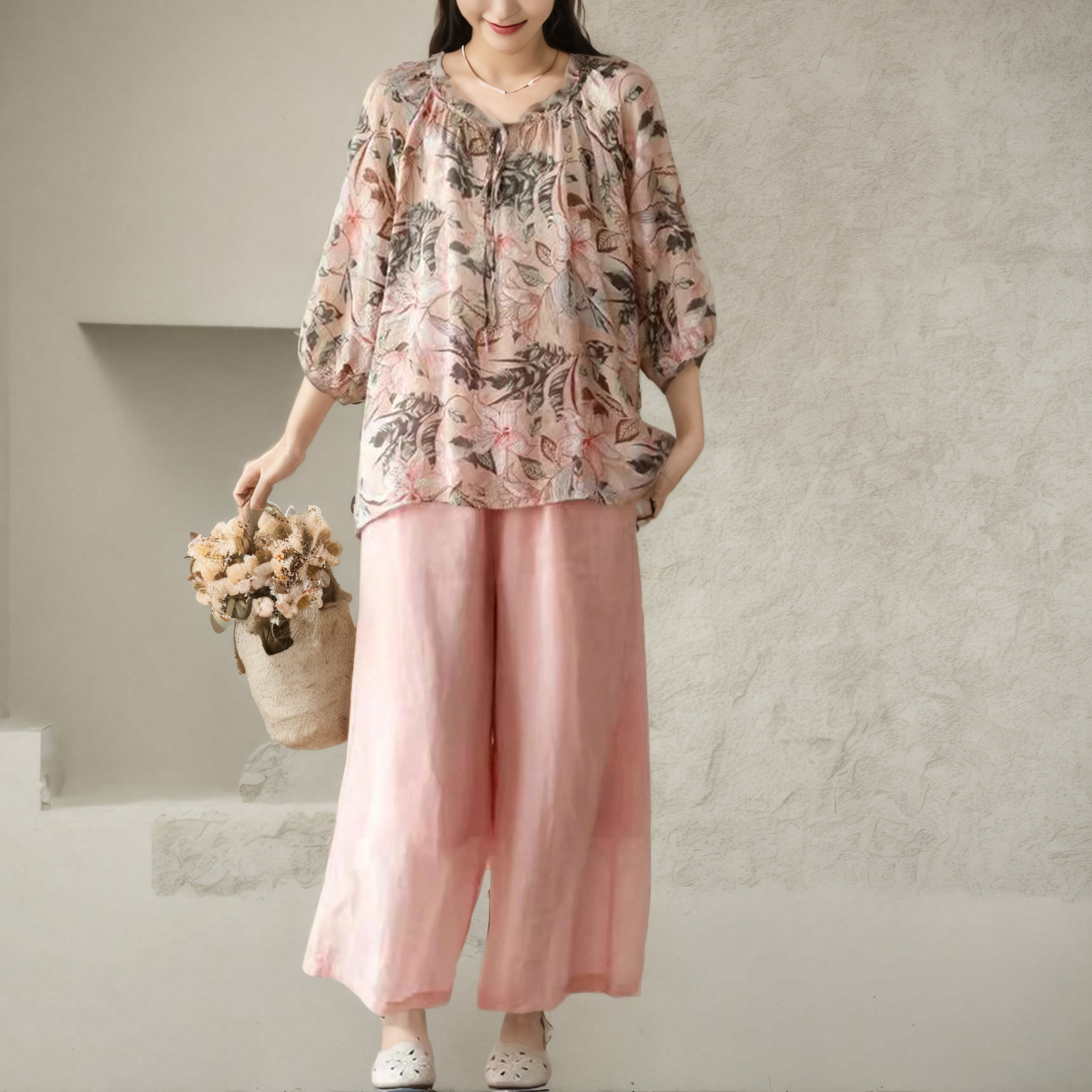 灯笼袖高档上衣薄款衬衫木耳领复古大码衬衣气质200斤系带丝麻