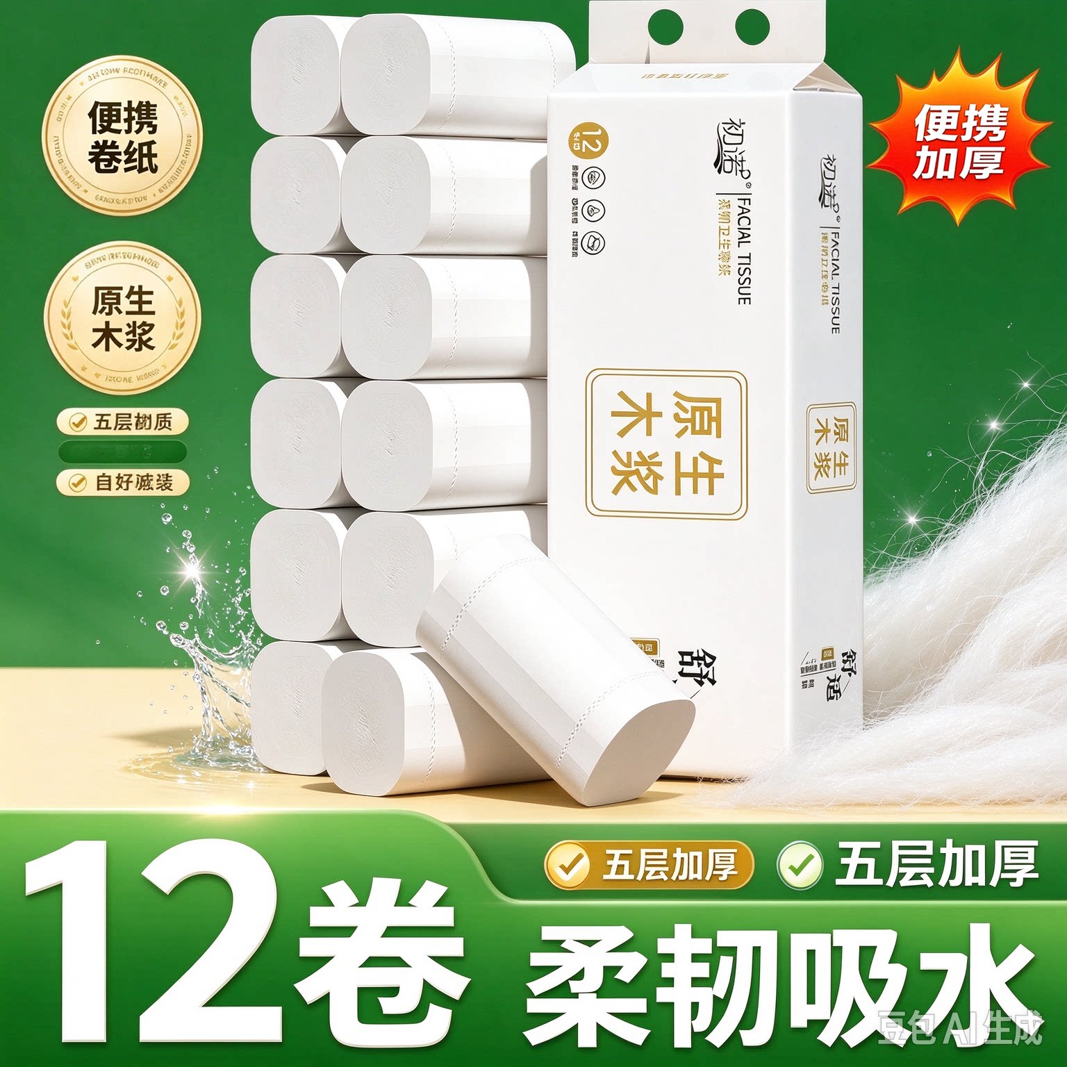 【12卷】卷纸卫生纸家用擦手纸面巾纸原生木浆家用实惠便携厕纸