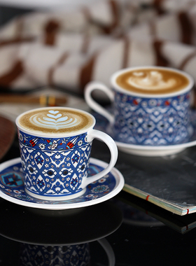 土耳其风陶瓷咖啡杯碟套装家用拿铁复古拉花下午茶马克杯高档精致