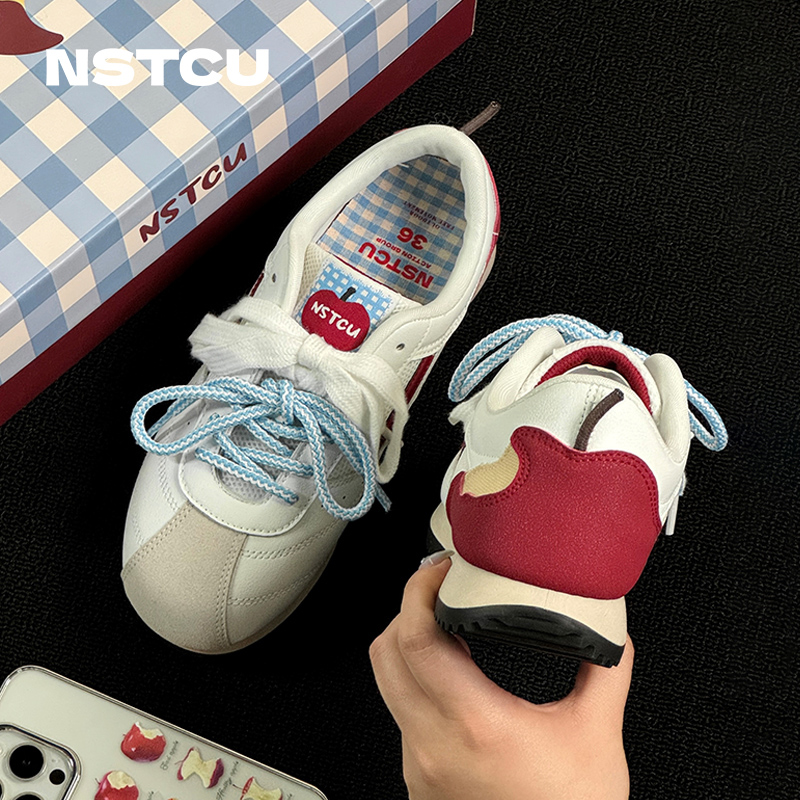 NSTCU一口苹果网面透气运动鞋女2025夏季厚底休闲鞋轻便小白鞋女
