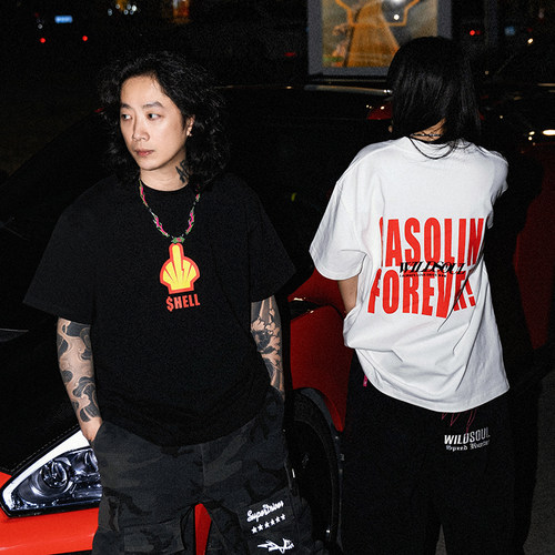 wildsoul恶搞壳牌-2025春夏新款纯棉百搭宽松印花长袖T恤短袖