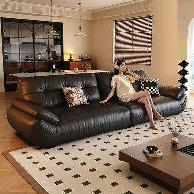 意式极简轻奢简约现代客厅大小户型直排帆船云朵高档黑色真皮沙发