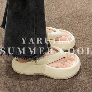 夏季 外穿沙滩防滑海边踩屎感凉拖鞋 2024厚底拖鞋 网红人字拖女新款