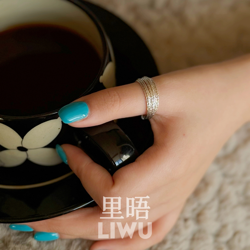 s925纯银多层线条开口戒指新款