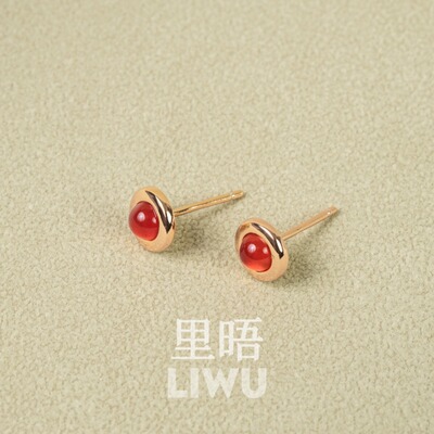 里晤S925纯银镀金红玛瑙耳钉