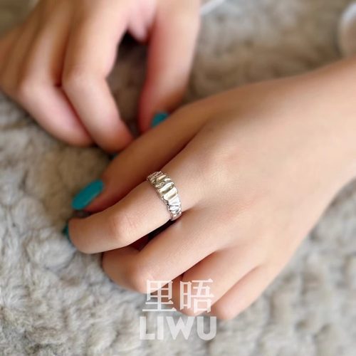 S925纯银不规则肌理褶皱戒指开口