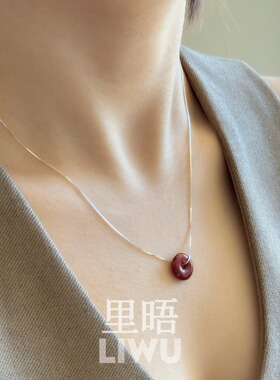 里晤S925纯银红朱砂保平安扣项链送闺蜜送女友送妈妈新年圣诞礼物