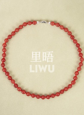 里晤S925纯银红玛瑙红绳打结项链新中式元宝扣节日 新年圣诞礼物