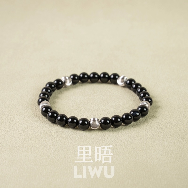 S925纯银黑玛瑙手串新中式