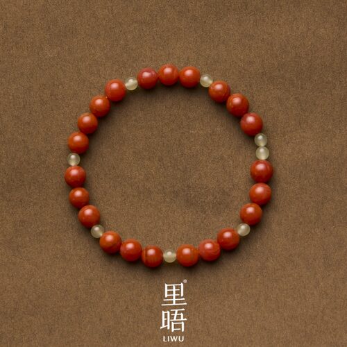 里晤LIWU6mm天然川料柿子南红4mm晴水和田玉手串显白新年本命年礼