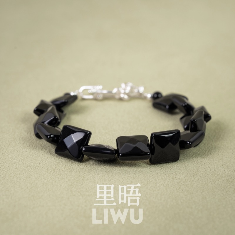 S925纯银马蹄黑玛瑙手链新中式