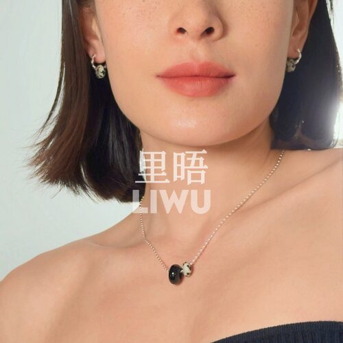 里晤S925纯银黑玛瑙斑点石项链