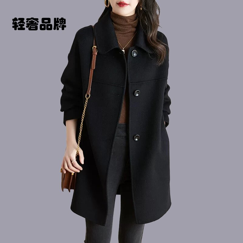 朗姿约定2025新款秋冬气质毛呢大衣女长款羊毛双面呢零羊绒大衣女