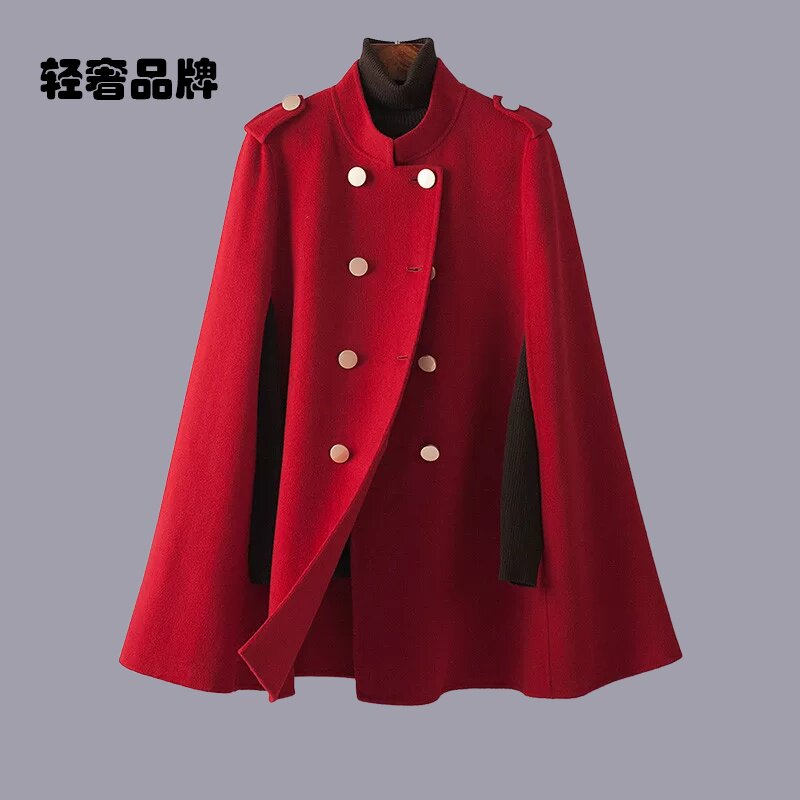 朗姿约定斗篷款双面羊绒大衣女短款2026春季新款双面呢羊毛短外套