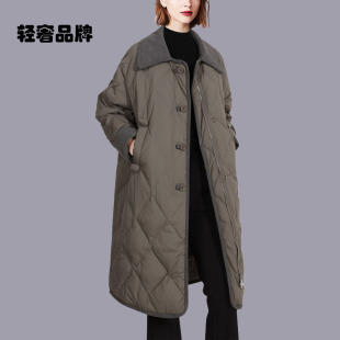 外套女 拼接包边长款 朗姿约定Polo领白鸭绒羽绒服女2026冬季 新款