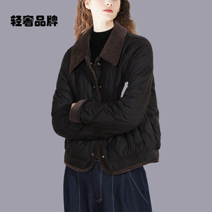 朗姿约定Polo领拼接单排扣短款羽绒服女2026冬季新款包边撞色外套