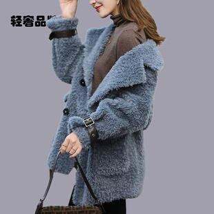 朗姿约定颗粒羊剪绒大衣女2024新款冬季中长款羔毛皮草外套女修身