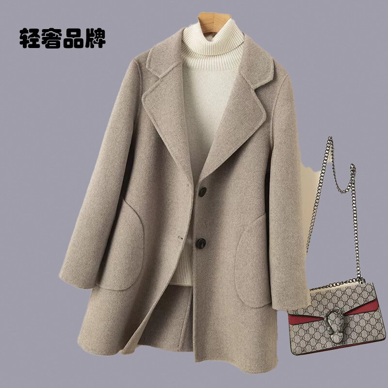 朗姿约定2024新款双面羊绒大衣女短款小个子纯羊毛呢子外套赫本风