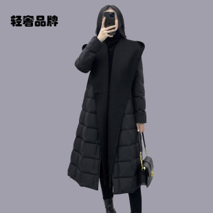 白鸭绒外套 加厚长款 朗姿约定双面羊绒拼接羽绒服女2026年冬季 新款