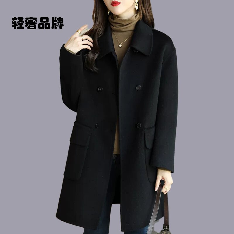 朗姿约定小个子双面羊毛呢子外套2025秋冬季中长版零羊绒大衣女