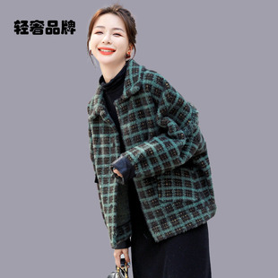 朗姿约定格子小香风外套女2026新款 春秋洋气欧货高级感夹棉短毛呢