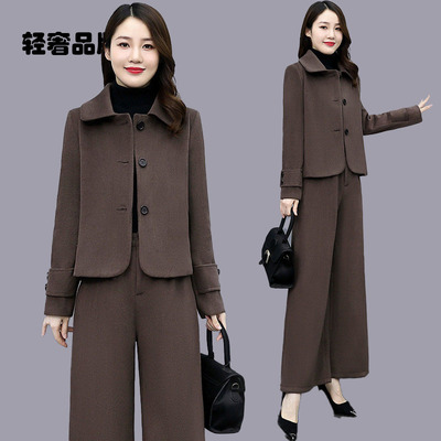 朗姿约定职业套装女冬装搭配一整套衣2025新款毛呢阔腿裤两件套潮